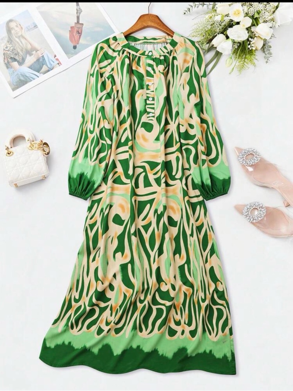 Green & Yellow Abstract Maxi Dress - Picture 3 of 8